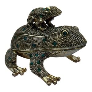 Bombay Co.‎ Brass Green Frog Trinket Box Magnifying Glass Letter Opener Desk Set